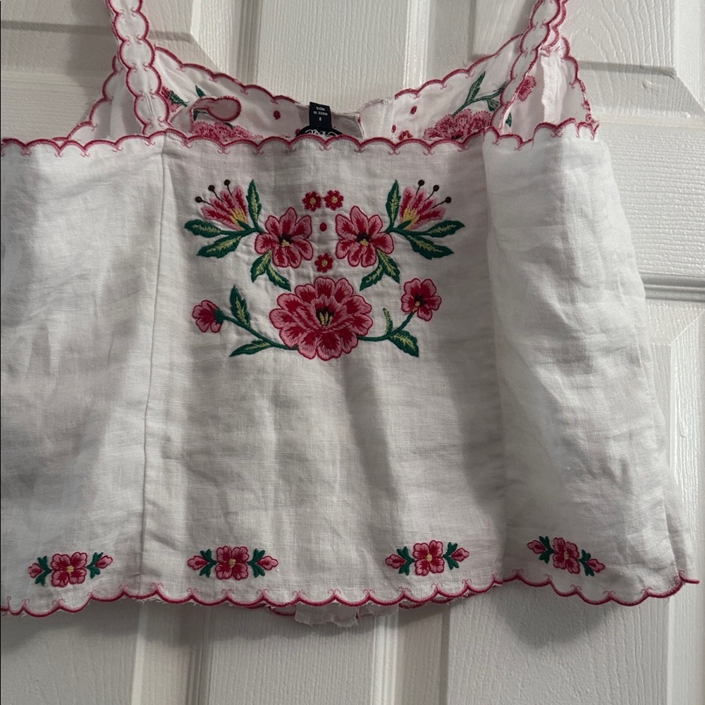 NWT J. Crew White Tank Top with Pink Floral Embroidery size 8 - Picture 7 of 12